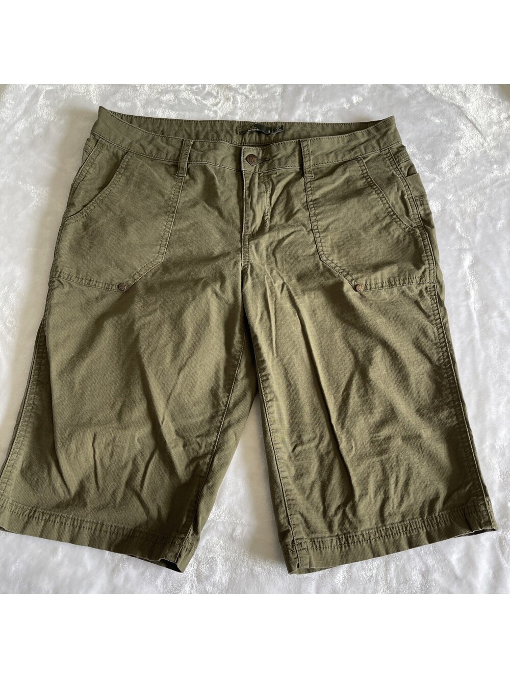 Prana Four Pocket Olive Bermuda Shorts Women Size 8